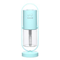 Teal unit, plain white background — Teal portable USB humidifier with clear water tank, front view